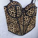 Women summer sexy leopard print fishbone bustier camisole top