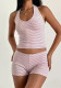 Women Summer Casual Striped Halter Neck Backless Top and Shorts Two-Piece Set