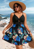 Plus Size Sexy Print V-Neck Lace Suspender Dress
