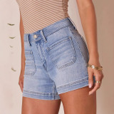 Women American style washed stretchy denim shorts