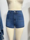 Women American style washed stretchy denim shorts