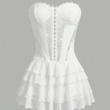 Women Underwire Vest Tutu Skirt Uniform Lingerie Two-Piece Set