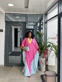 Women African Spring V-Neck Striped Maxi Dress