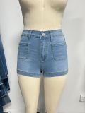 Women American style washed stretchy denim shorts