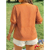 Plus Size Women Summer Polka Dot Square Neck Puff Sleeve Top