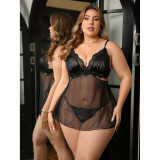 Plus Size Women Hollow-Out Sexy Lingerie Two-Piece Set