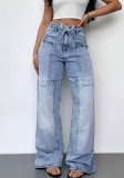 Women washed denim wide-leg Pant