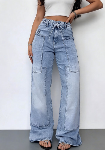 Women washed denim wide-leg Pant