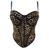 Women summer sexy leopard print fishbone bustier camisole top