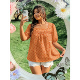 Plus Size Women Summer Polka Dot Square Neck Puff Sleeve Top