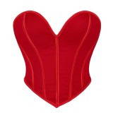 Women Heart Print Strapless Bodycon Mesh Off-Shoulder Shapewear Sexy Vest Top