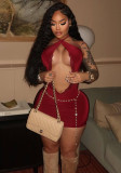 Women Sexy Lace Halter Neck Bodycon Dress