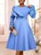 Plus Size Women Light Blue Diamond Bell Sleeve A-line Elegant Gown Dress