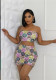 Women Printed Strapless Top and Skirt Sexy Two-Piece Set