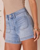 Women American style washed stretchy denim shorts