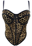 Women summer sexy leopard print fishbone bustier camisole top