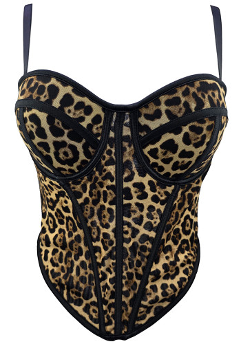 Women summer sexy leopard print fishbone bustier camisole top
