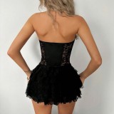 Women Underwire Vest Tutu Skirt Uniform Lingerie Two-Piece Set