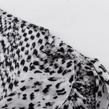Women elegant printed long-sleeved ruffle floral dress