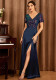 Women Navy Slit V-Neck Short-Sleeved Sequined Dress