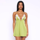 Women Sexy Lace Mini Halter Dress