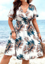 Women Summer Print V-Neck Holidays Short-Sleeve Maxi Dress Women Summer Print V-Neck Holidays Short-Sleeve Maxi Dress