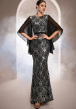 Spring Women's Luxury Long Sleeve Round Neck Sequin Mermaid Formal Party Evening Dress