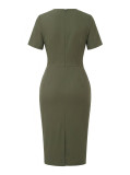 Spring Women's Elegant Casual Short Sleeve Button Detail Career Dress