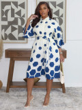 Spring Women's Casual Wide Leg Positioning Print Turndown Collar Half Sleeve Jumpsuit