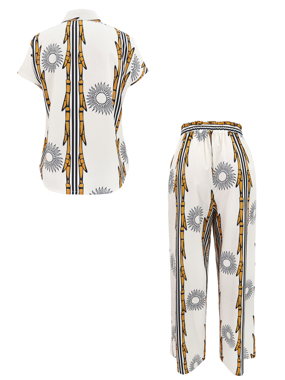 Turndown Collar Long Sleeve Shirt & Pants Holiday Two-Piece Set