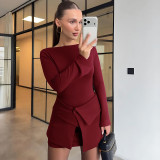 Spring Women's Flared Sleeve Short Dress & Button-Front Skirt Two-Piece Set