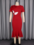Spring Women's Slim Fit High-Waist Short Sleeve Round Neck Mermaid Dress