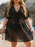 Spring Women's Plus Size Deep V Lace-Up Jacquard Chiffon Beach Dress Cover-Up