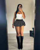Spring Women's Polka Dot High-Waist Pleated Elastic Waist Mini Skirt