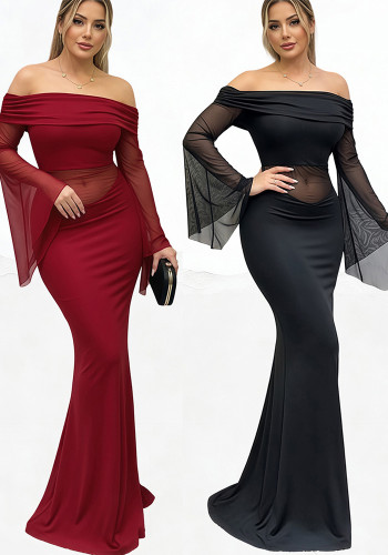Spring Women's Sexy Off Shoulder Mesh Mermaid Evening Party Dress