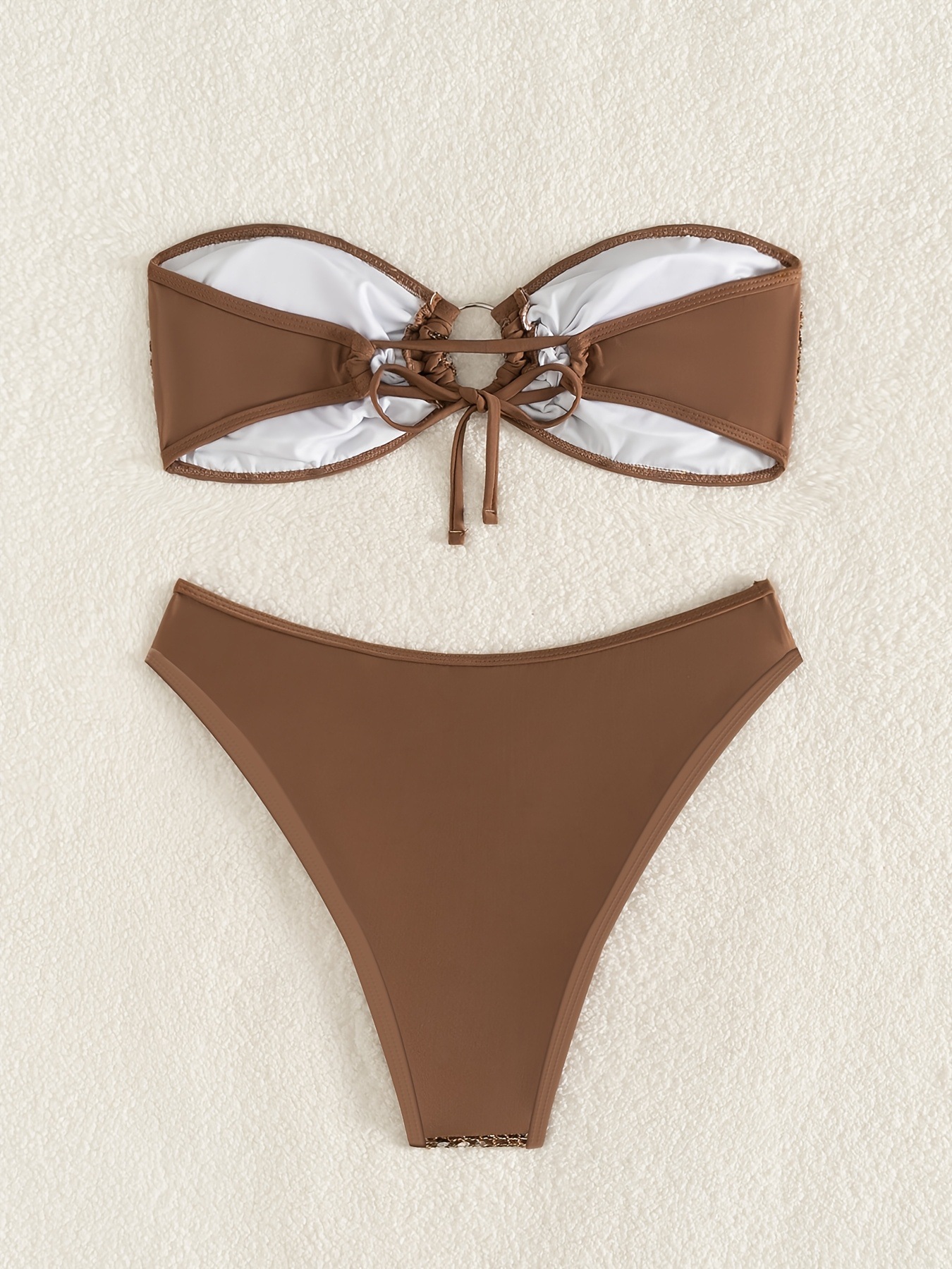 Two-Piece Sequin Strapless Lace-Up Bikini Swimsuit Set