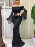 Spring Women's Sexy Off Shoulder Mesh Mermaid Evening Party Dress