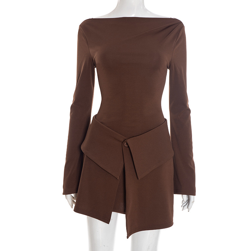 Flared Sleeve Short Dress & Button-Front Skirt Two-Piece Set