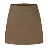 Spring Women's Double Slit Zipper Skort Mini Skirt