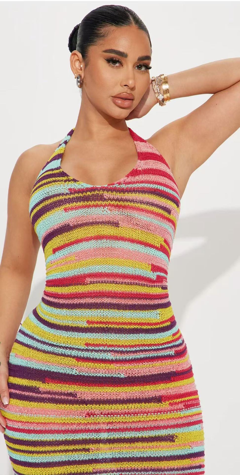 Stripe Lace-Up Low Back Sexy Holiday Beach Mini Dress