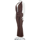 Women's Fashion Sexy Cut-Out Halter Plunge Neck Low Back Jumpsuit
