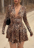 Spring Women's Deep V-Neck Slim Waist Ruched Ruffle Mini Dress