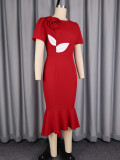 Spring Women's Slim Fit High-Waist Short Sleeve Round Neck Mermaid Dress