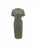 Spring Women's Elegant Casual Short Sleeve Button Detail Career Dress