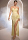 Spring Women's Luxury Sleeveless Strapless Sequin Slit Formal Party Evening Dress