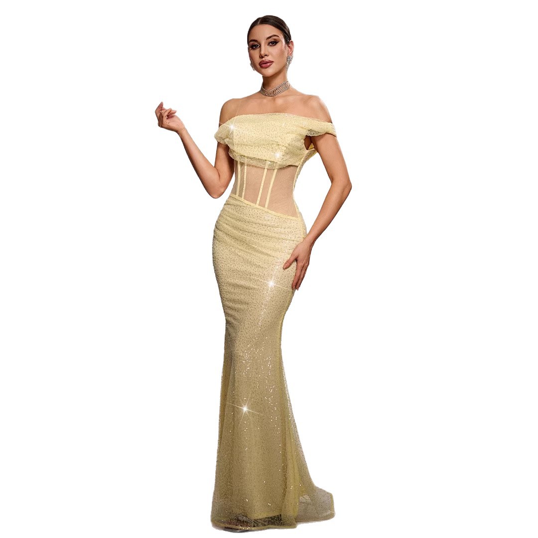 Luxury Sleeveless Off-Shoulder Sequin Mermaid Formal Evening Dress