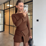 Spring Women's Flared Sleeve Short Dress & Button-Front Skirt Two-Piece Set