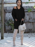 Spring Women's Chic One-Shoulder Loose Top & Tight Pants Casual Set