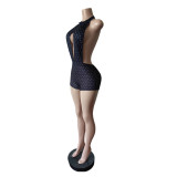 Spring Women's Halter Neck Low Back Printed Polka Dot Jumpsuit