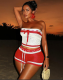 Summer Women's Fashion Knitting Drawstring Contrast Stripes Strapless Two-Piece Shorts Set